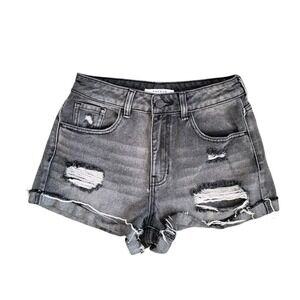 Pacsun Mom Shorts Size 26 Gray Distressed Cuffed Festival High Rise Rigid Denim